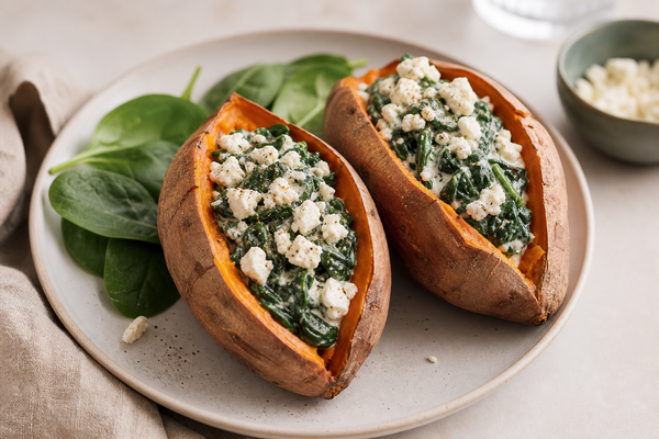 Spinach and Feta Stuffed Sweet Potatoes