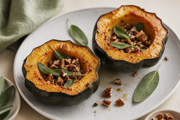 Roasted Acorn Squash with Sage and Pecans