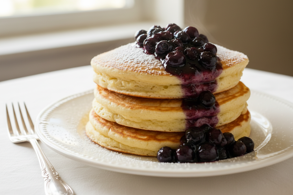 Kefir Pancakes with Blueberry Compote