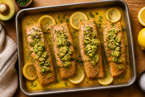 Baked Salmon with Avocado Lemon Butter