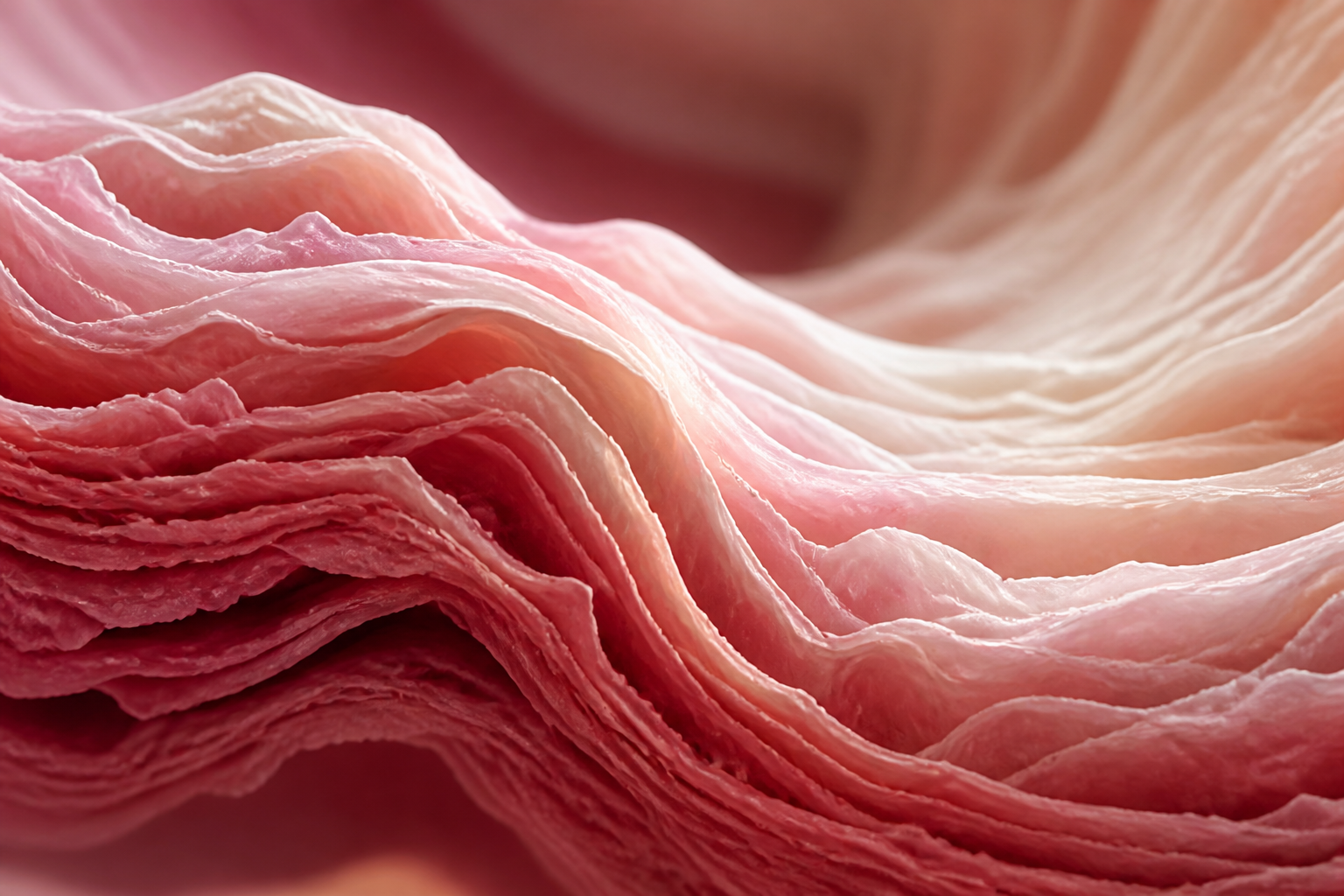 Abstract macro close-up of layered tissue-like pink and cream texture