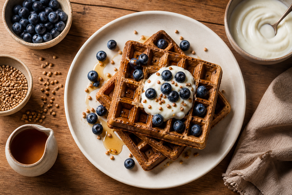 Buckwheat Waffles with Blueberries and Yogurt