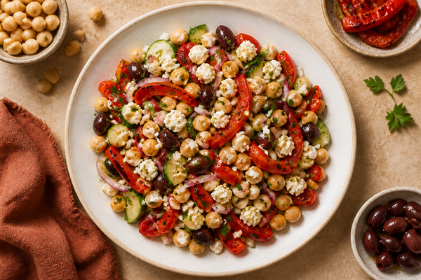 Chickpea and Roasted Pepper Mediterranean Salad