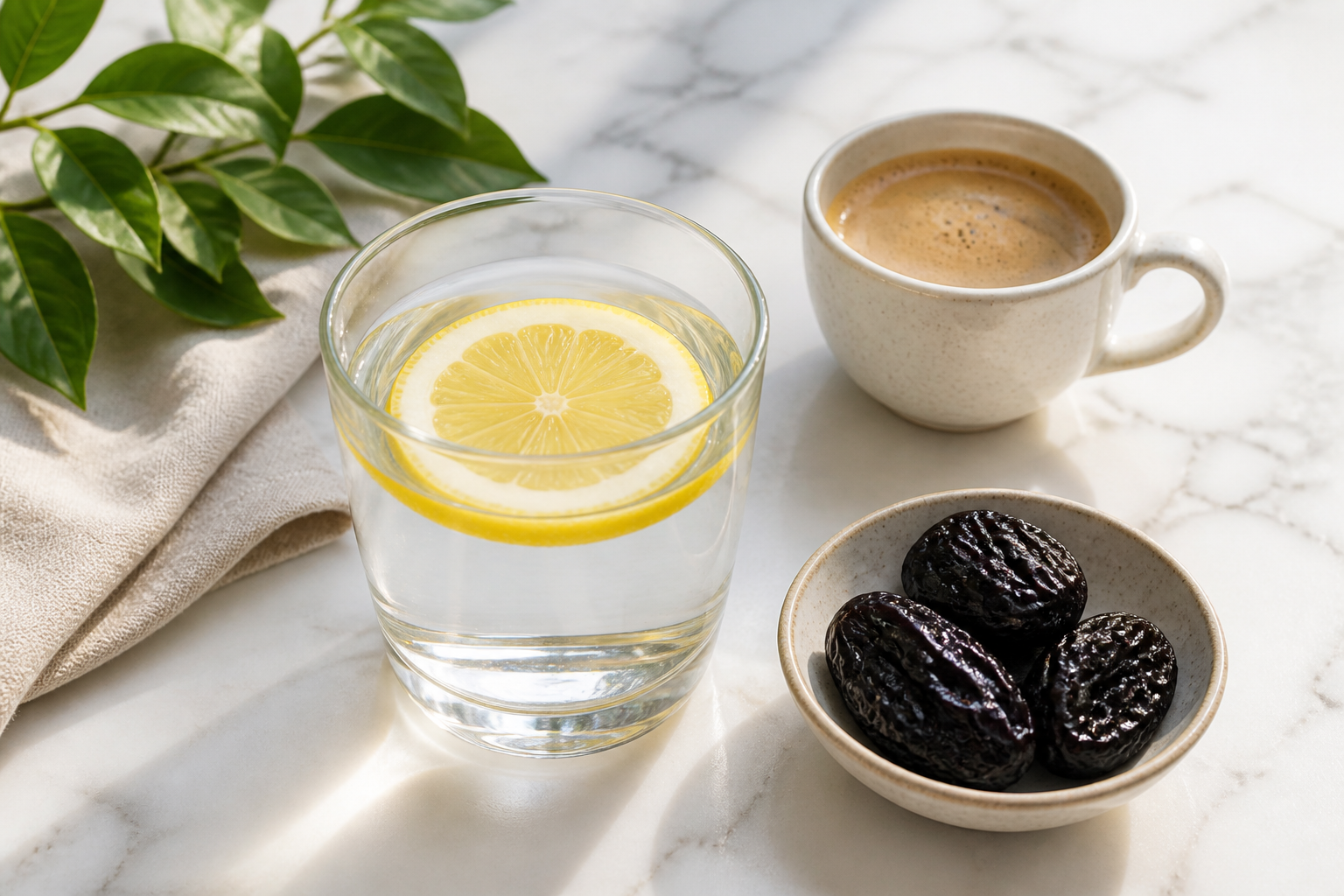 Glass of warm water with a lemon slice