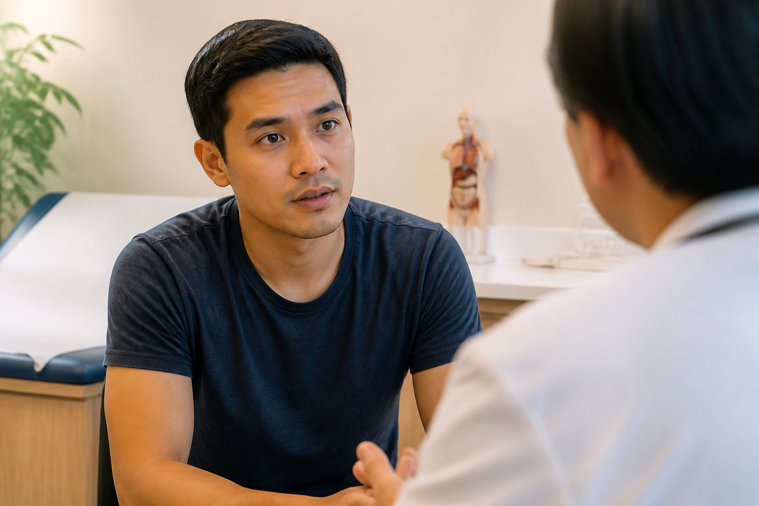 Filipino man in his early 30s at a doctor's office
