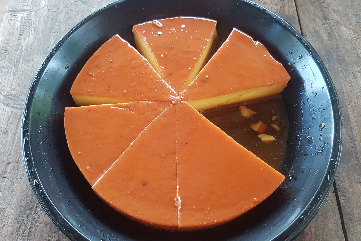 Leche flan slice after finished dinner
