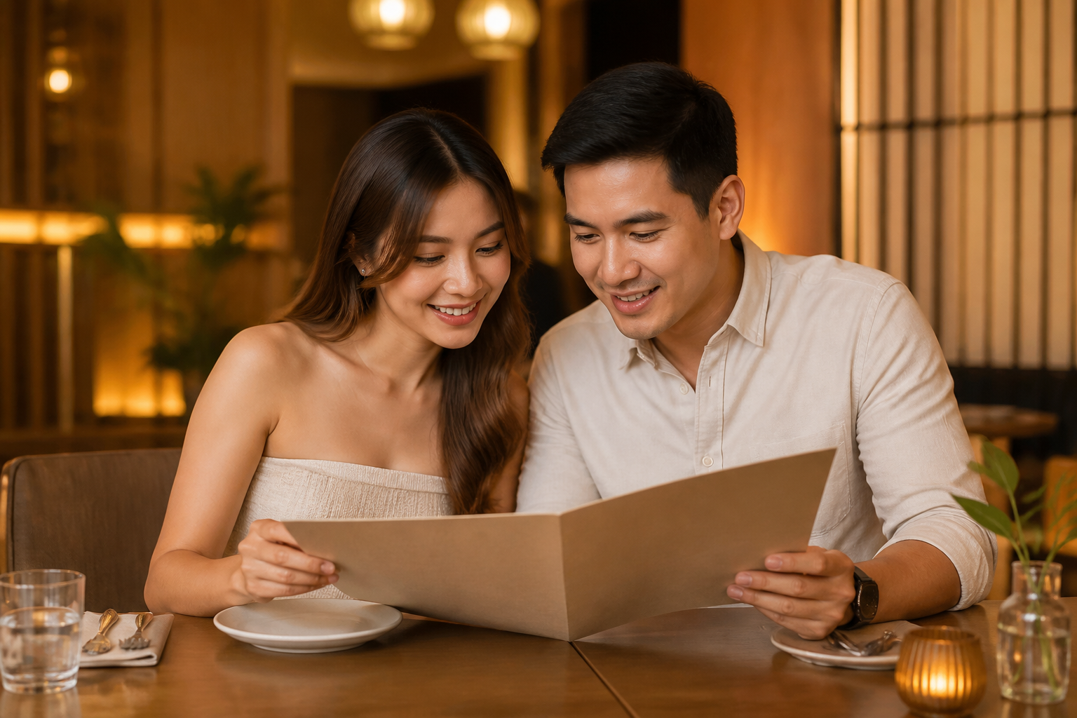 Filipino couple at a restaurant table