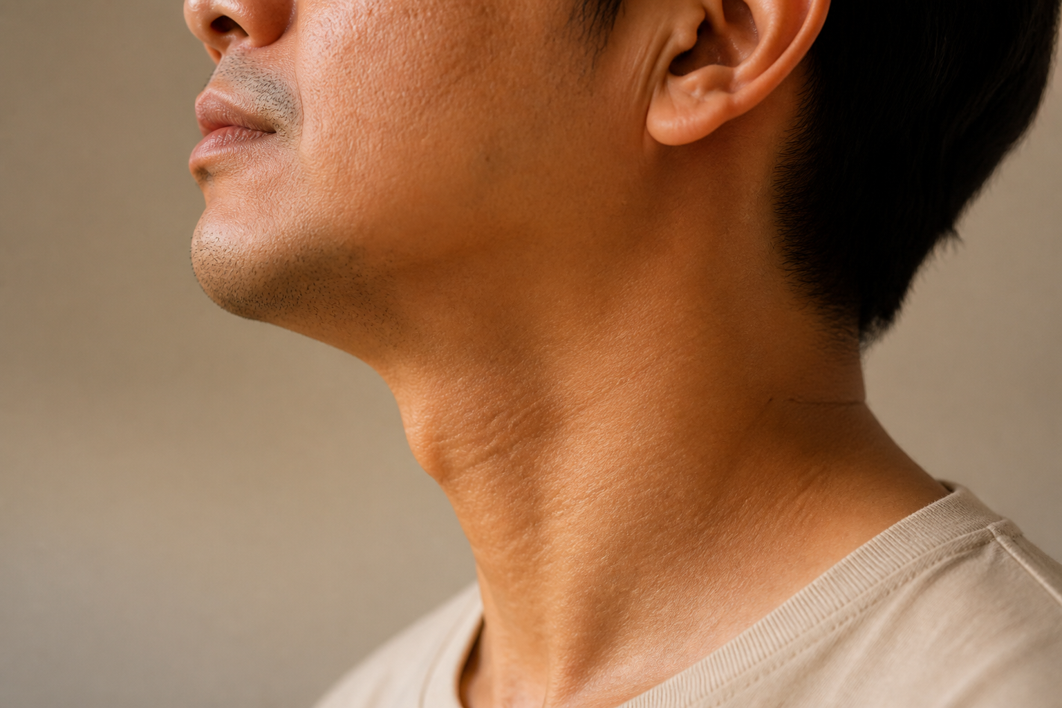 Close-up of a Filipino man's throat profile