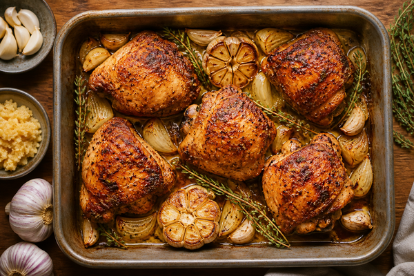 Fermented Garlic Roasted Chicken Thighs