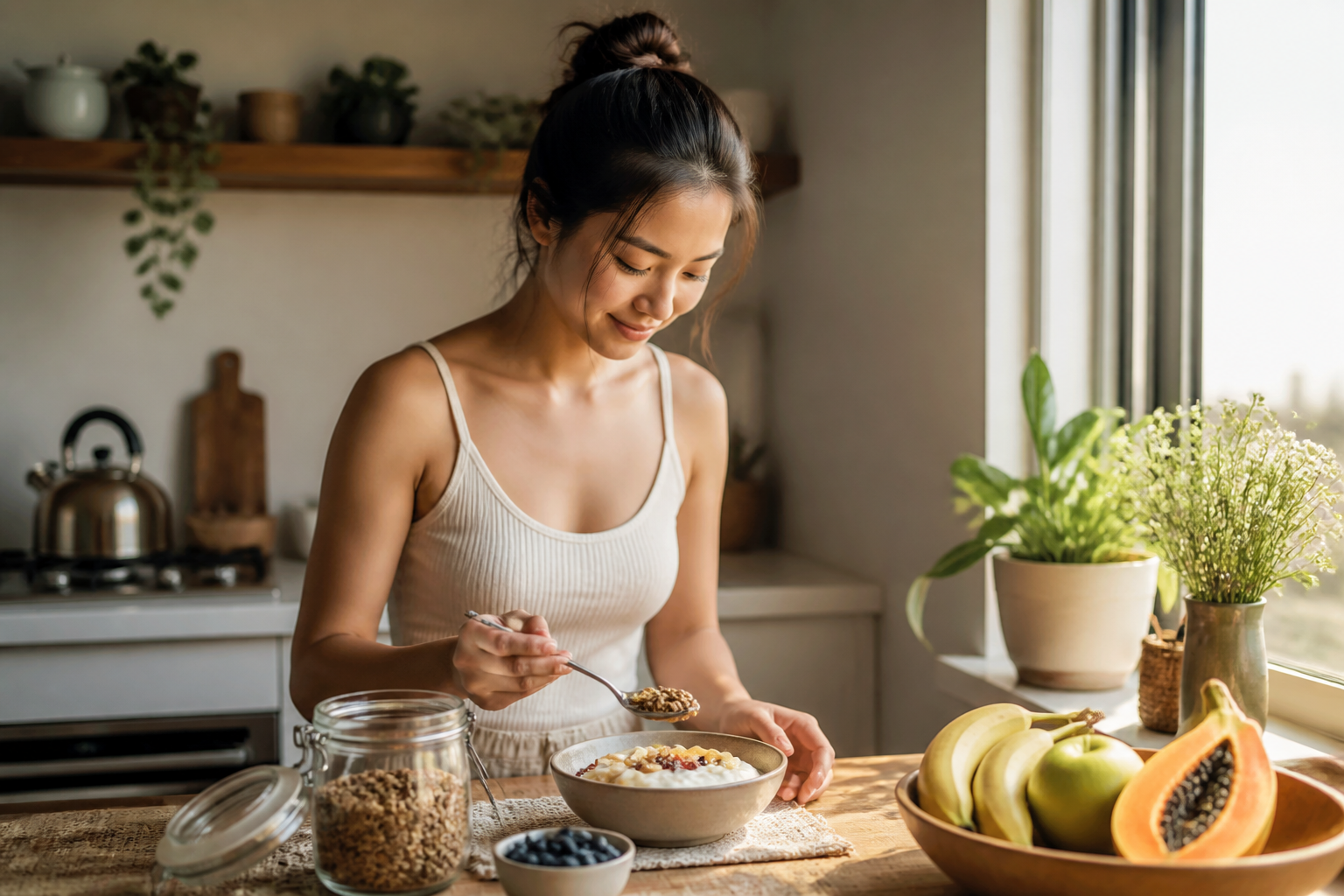 Filipino woman in her 20s at the start of a new routine