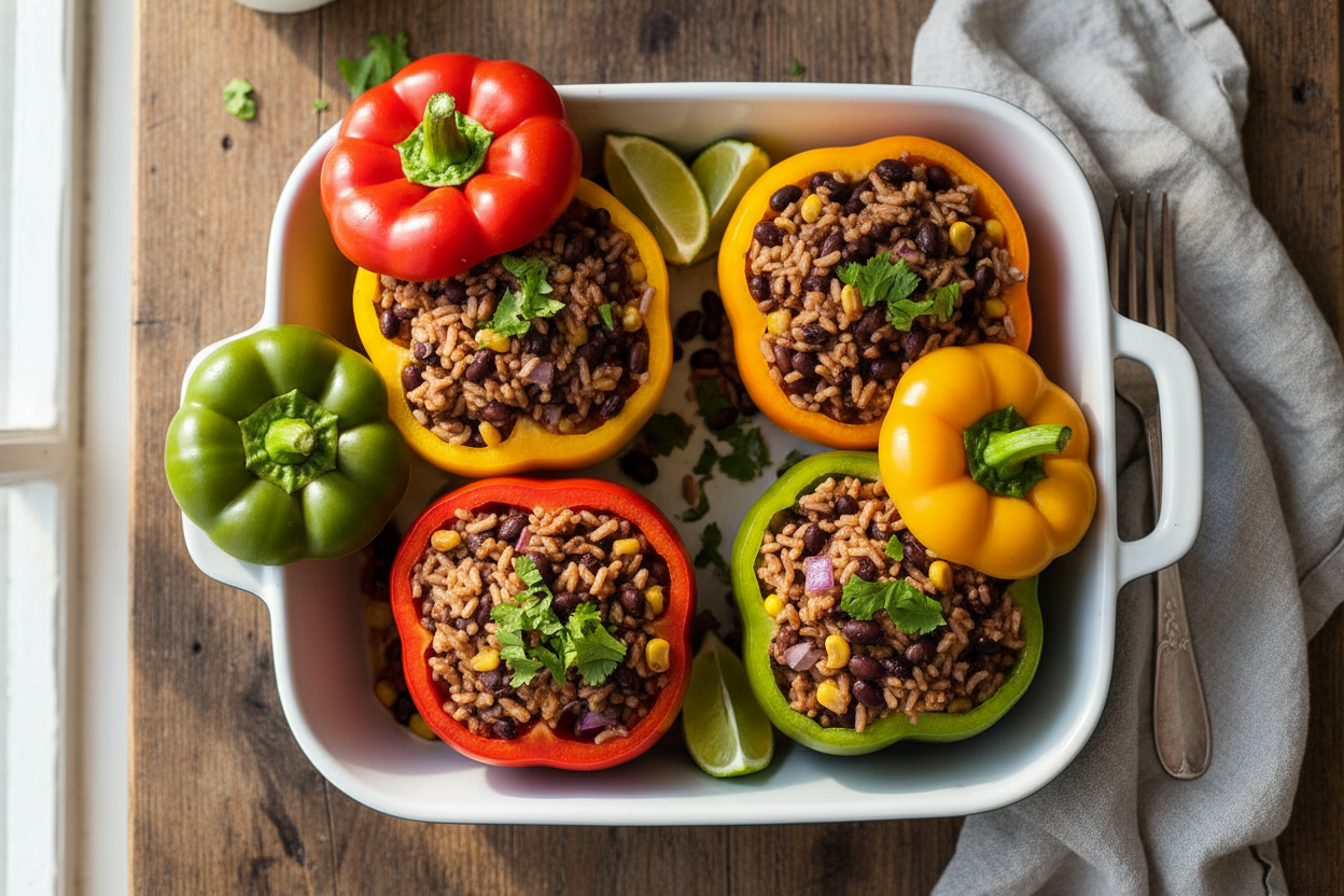 Stuffed Bell Peppers with Brown Rice and Black Beans