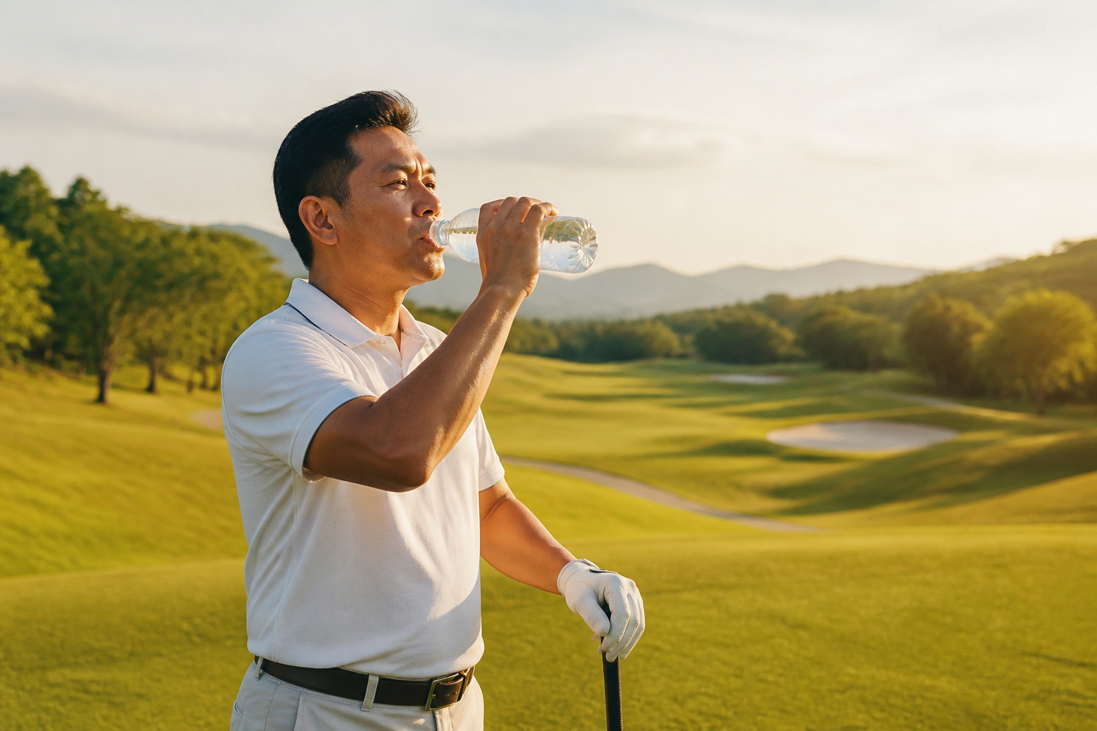 Filipino man in his 40s on a golf course