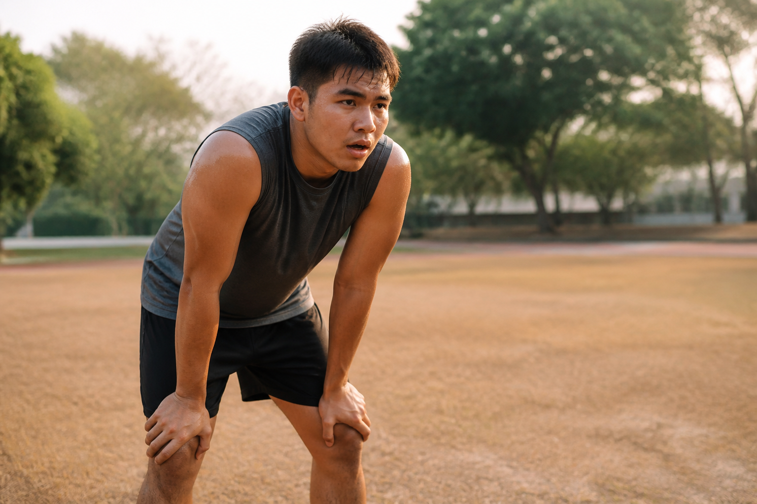 Filipino male athlete in his 20s post-intense workout