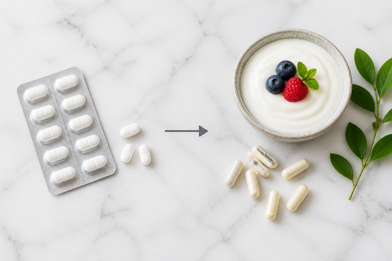 Flat lay of an antibiotic blister pack