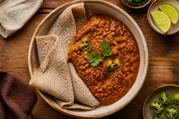 Injera with Spiced Lentil Stew