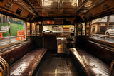 Interior of a traditional Filipino jeepney with low bench seating