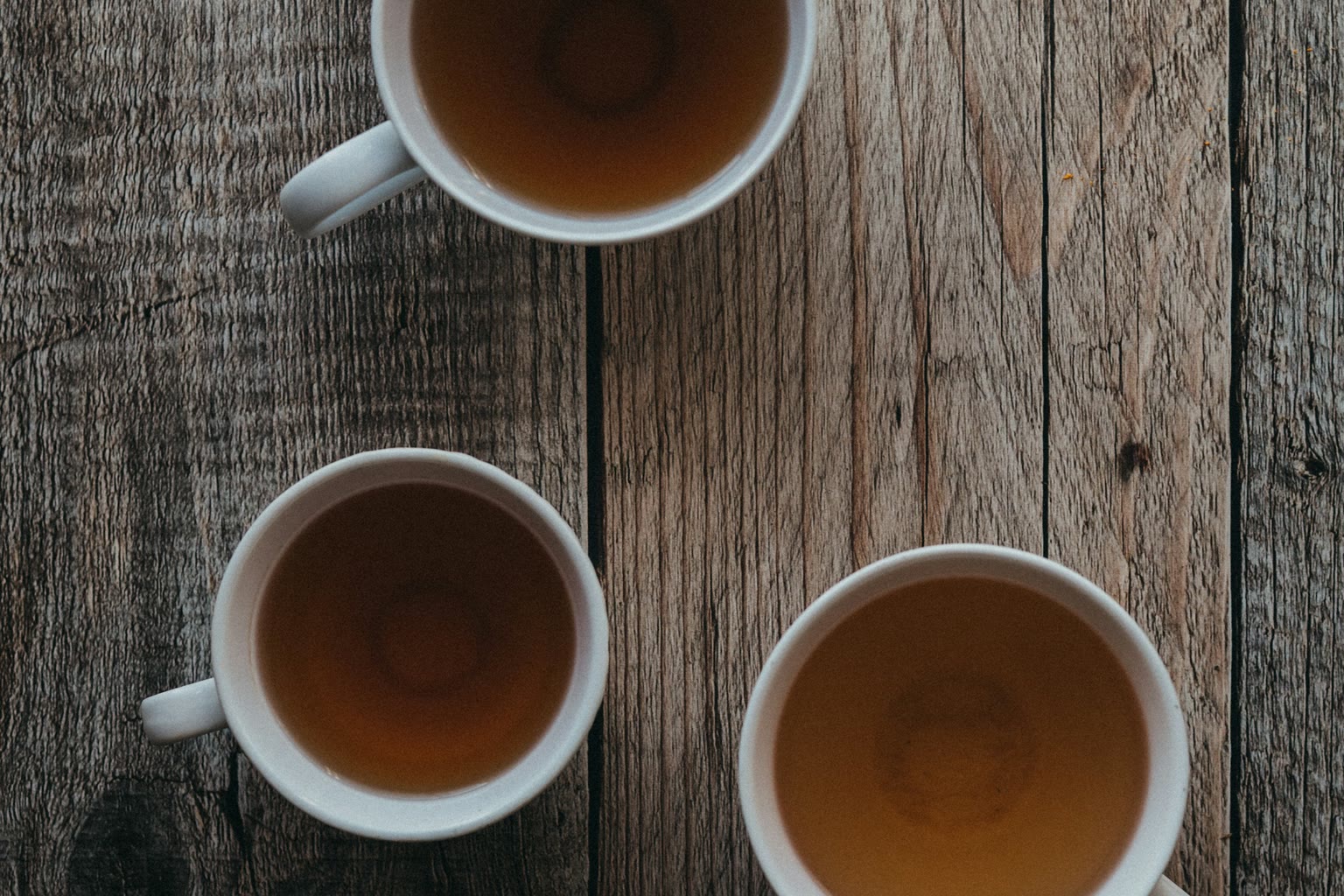 Three cups matcha green tea black tea