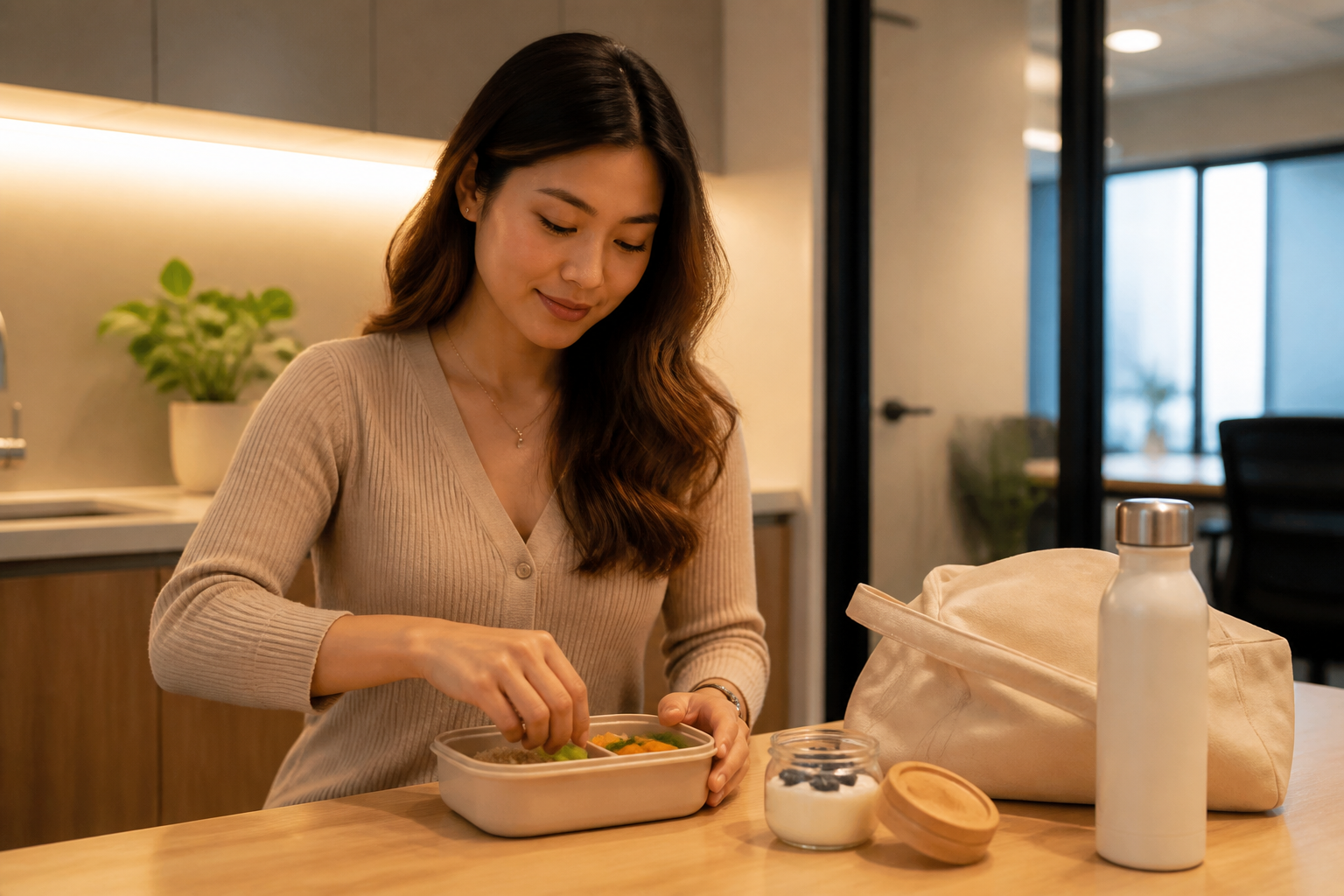 Filipino woman in her 20s in her first weeks at a new office