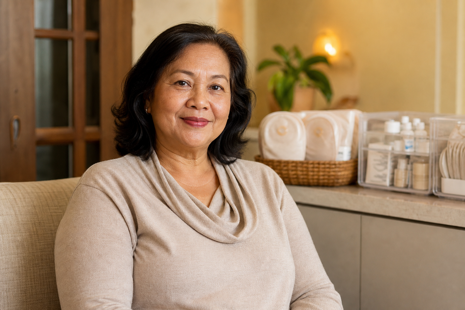 Filipino woman in her 50s at home in comfortable clothing