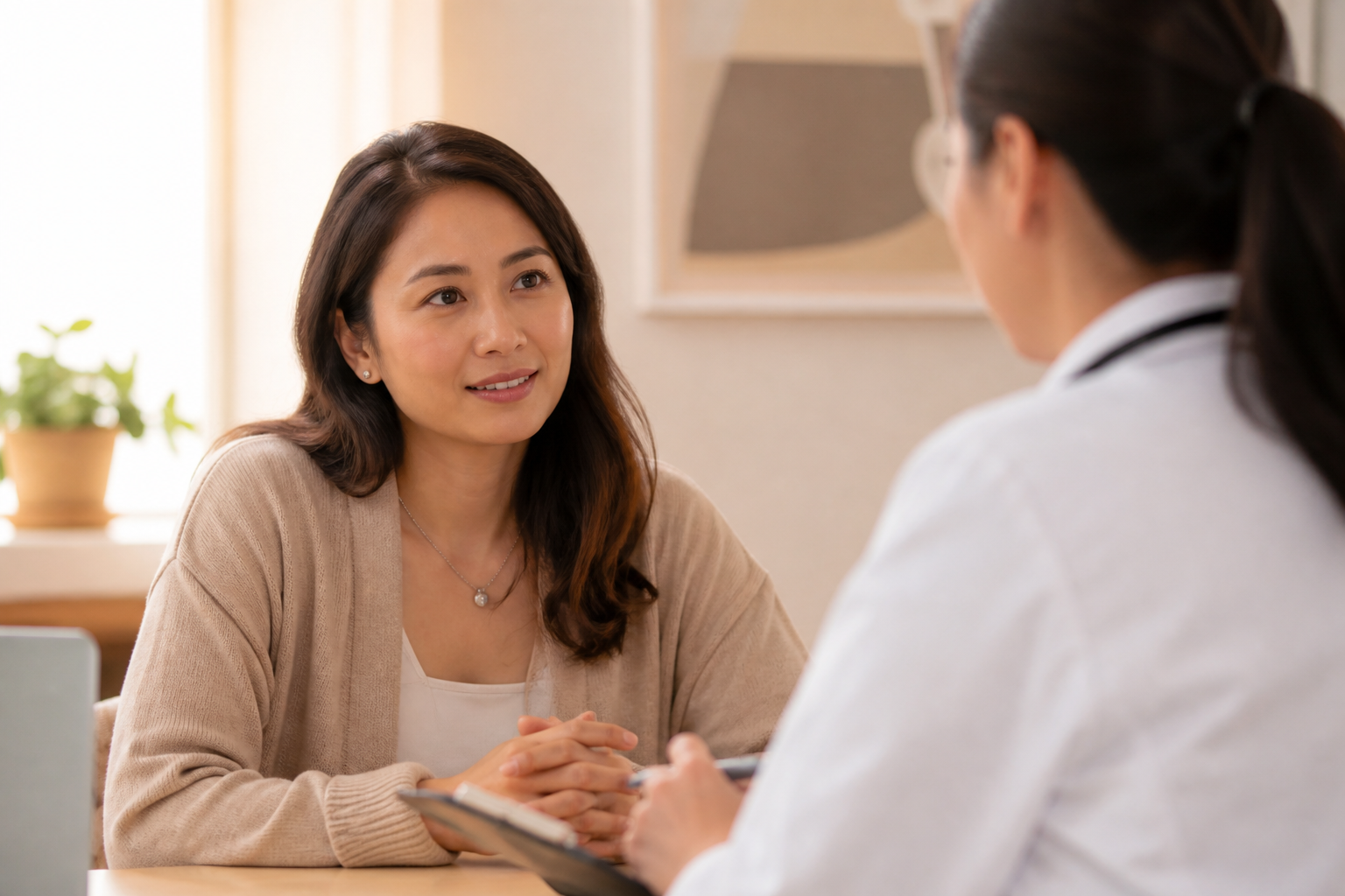 Filipino woman in her 30s at a healthcare consultation