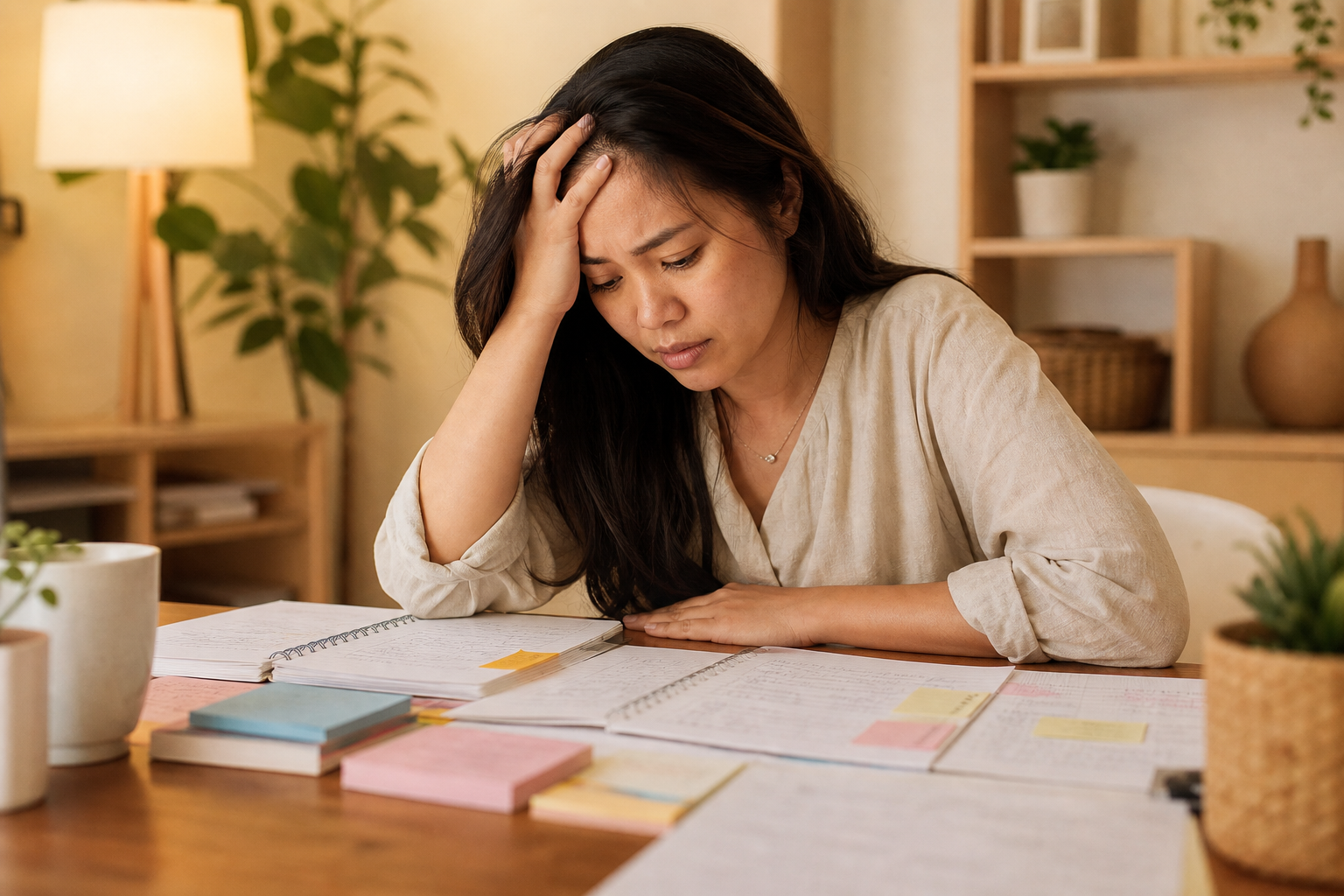 Filipino woman in her 30s at a desk