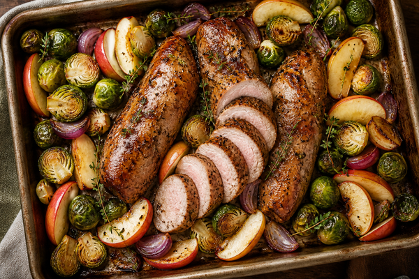 Pork Tenderloin with Roasted Brussels Sprouts and Apple