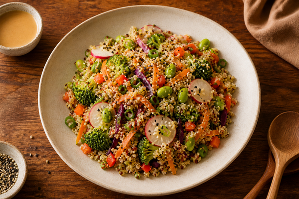 Quinoa Vegetable Salad with Miso Ginger Dressing