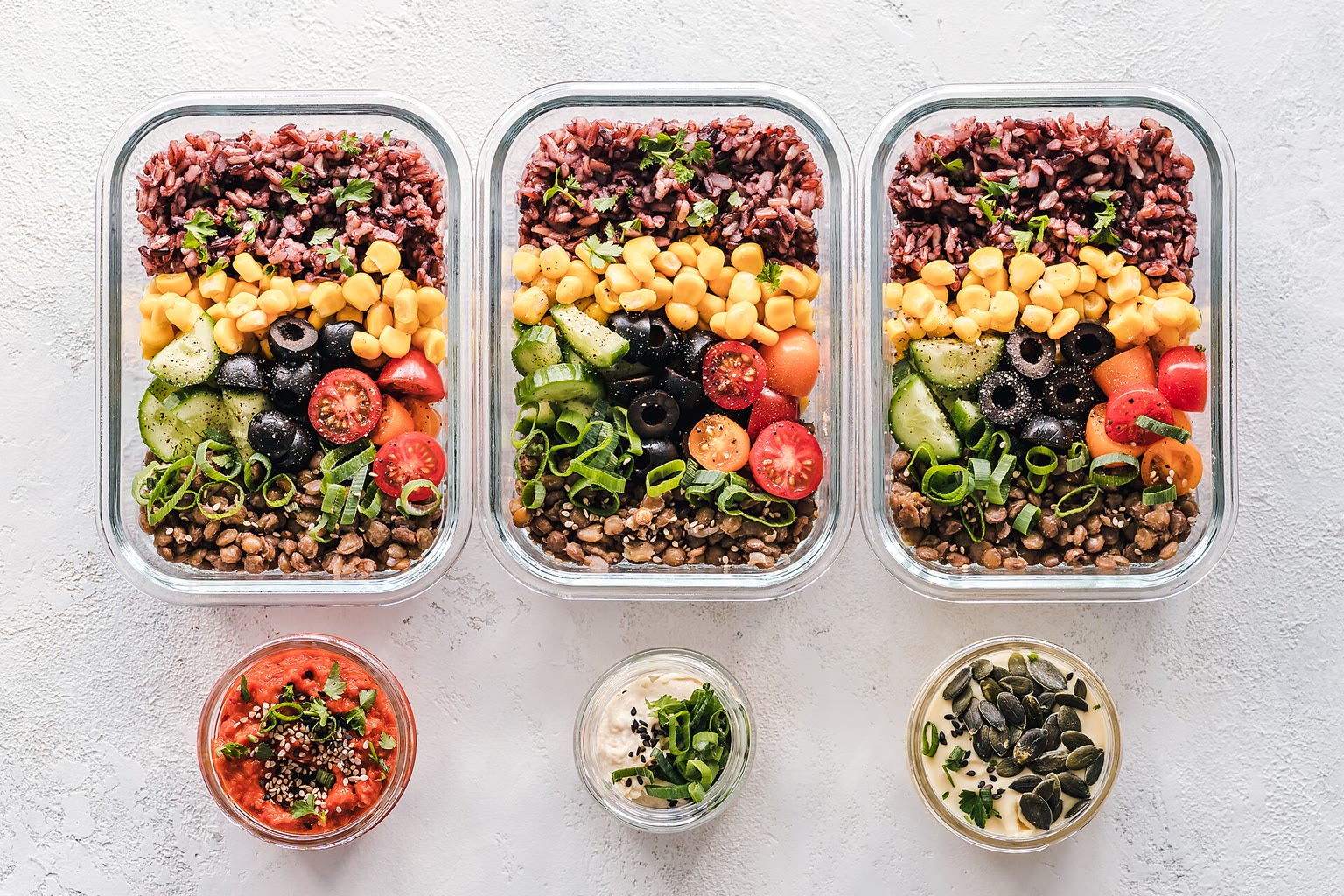 Leftover rice vegetables in glass container