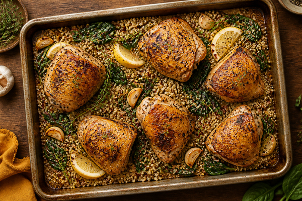 Roasted Chicken with Herbed Quinoa and Wilted Spinach