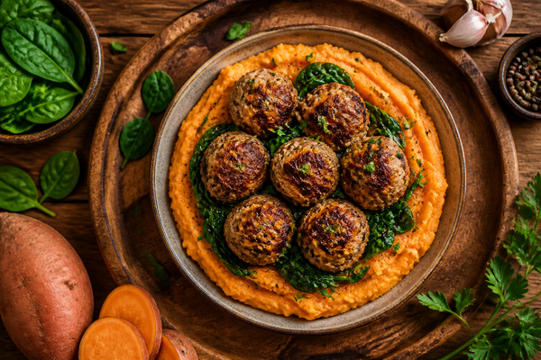 Turkey Meatballs with Sweet Potato Mash