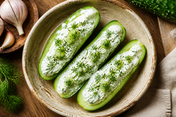 Tzatziki Stuffed Cucumber Boats