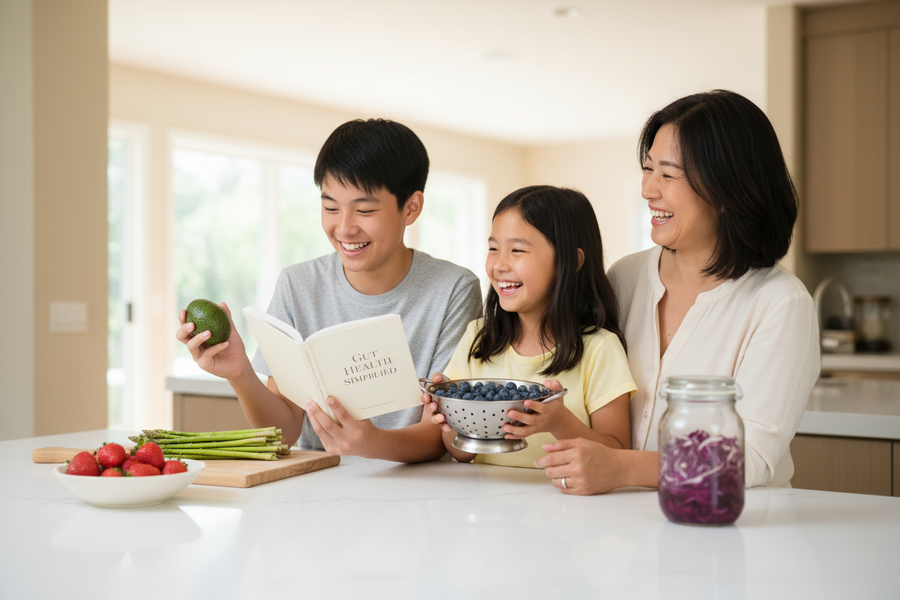 Family reading about gut health